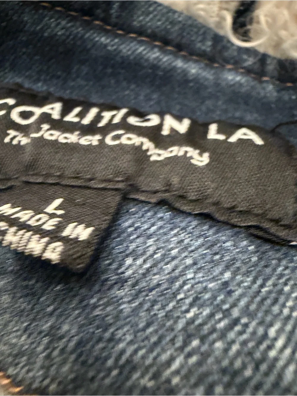 NWT Coalition LA Vegan Shearling Long Denim Coat Hooded Washed Blue Large
